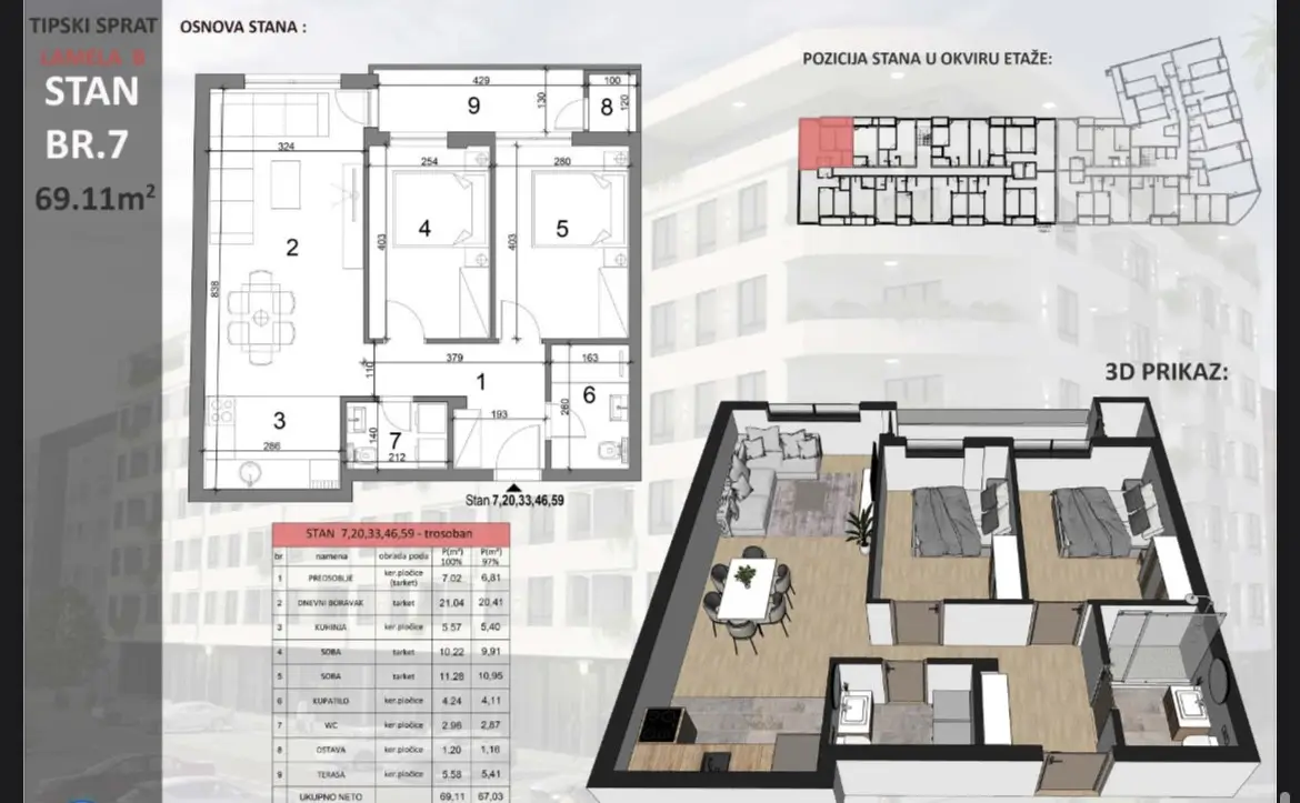 Stan 69m² — Sajmište, Novi Sad