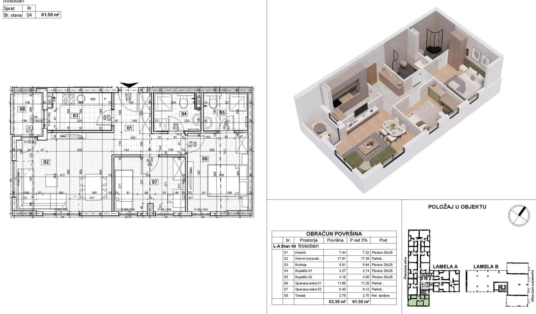 Stan 61m² — Telep, Novi Sad