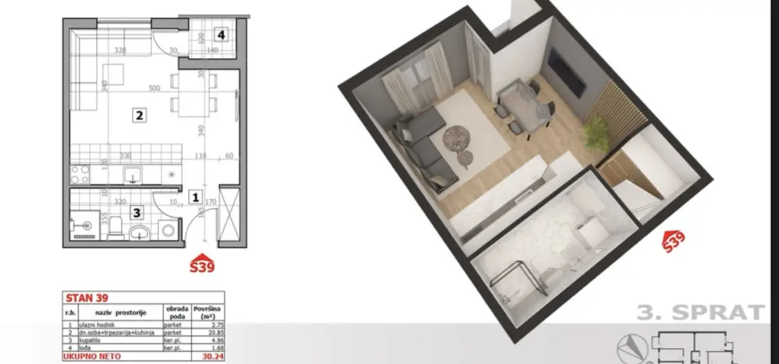SREMSKA KAMENICA. MISELUK. STUDIO APARTMENT. WITH VAT (Svet nekretnine, Novi Sad, Reg. no. 405)
