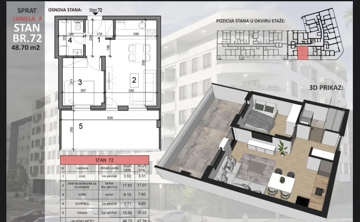 Stan 48m² — Sajmište, Novi Sad