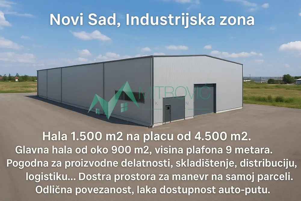 Novi Sad, Industrial zone - Hall 1,500 m2 on a plot of 4,500 m2