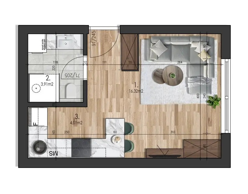 Novi Sad, Severni Telep. GARSONJERA - NOVO, POVOLJNO NA TOP LOKACIJI!!!  U izgradnji - rok do kraja 2026.godine. Garsonjera površine 24m2, koja se knjiži kao garaža. Pripada joj deo dvorišta. Stan se nalazi u stambenoj zgradi na 0/3 spratu i post