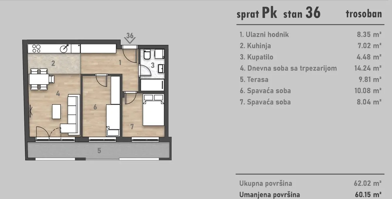 Stan 59m² — Salajka, Novi Sad