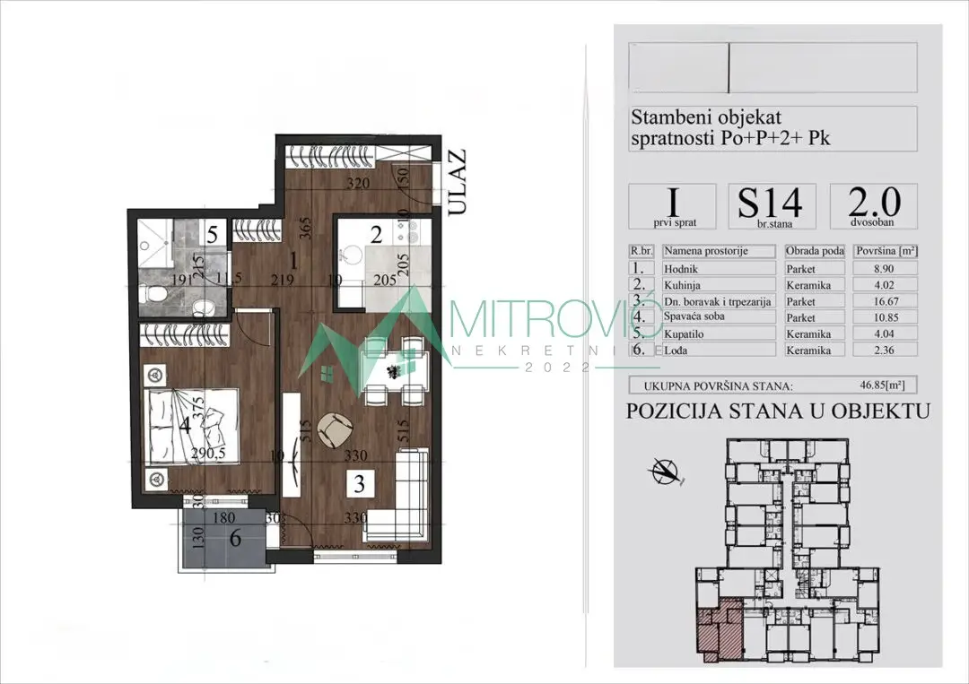 Stan 46m² — Grbavica, Novi Sad