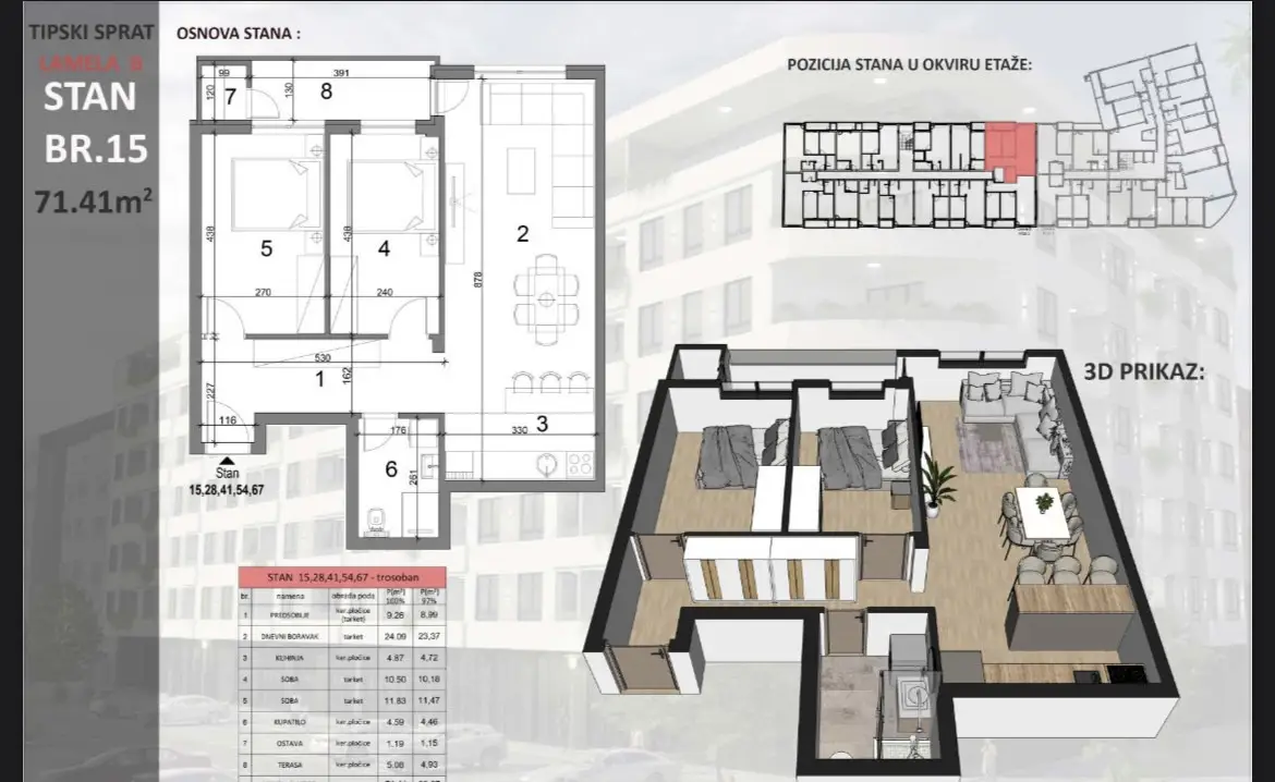 Stan 71m² — Sajmište, Novi Sad