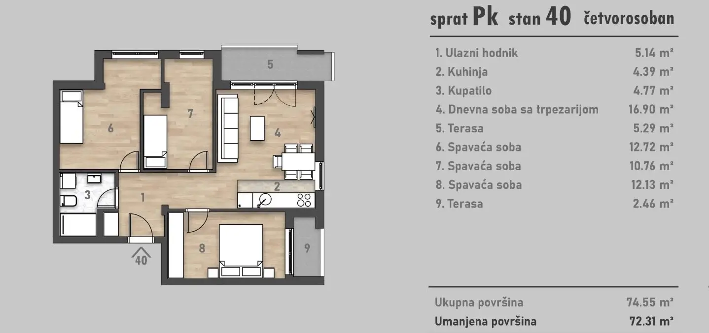 Stan 73m² — Salajka, Novi Sad